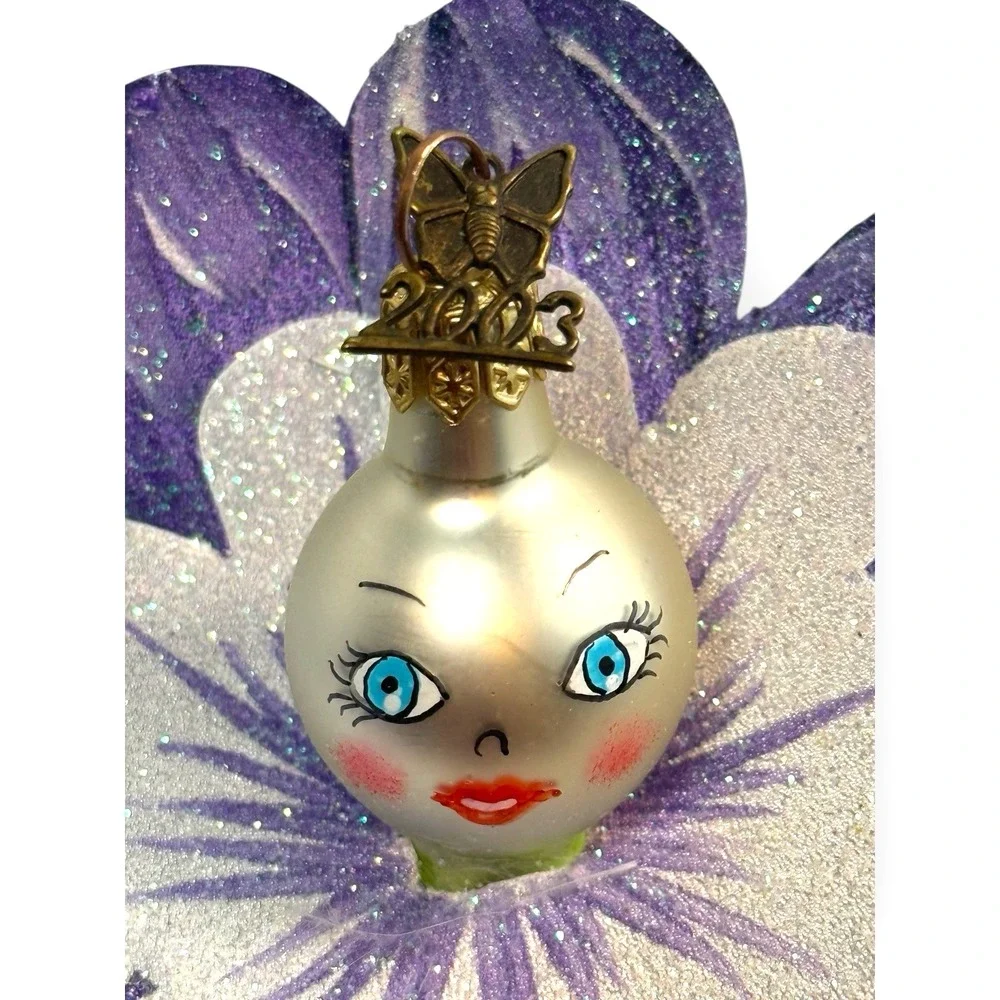 Laved Italy Blown Glass Anthropomorphic Flower 2003 Xmas Ornament Neiman‎ Marcus